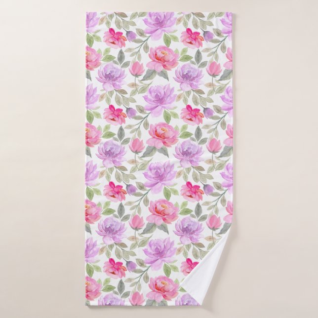 Conjunto De Toalhas Vibração Fresca de Primavera: Design Floral Rosa e (Toalha de Banho)