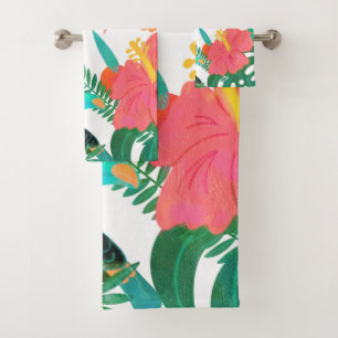 Conjunto De Toalhas Vibrações Tropicais Folhas Florais Verão Chic