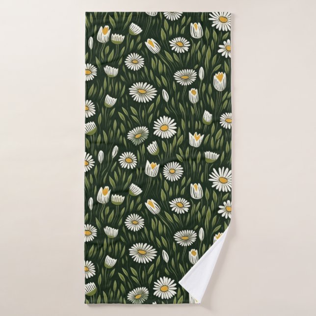 Conjunto De Toalhas Vibrant Daisy Pattern with Lush Green Accents (Toalha de Banho)