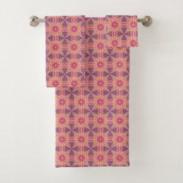 Conjunto De Toalhas vibrant geometric pattern in pink, purple,  orange