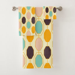 Conjunto De Toalhas Vibrant geometric pattern with rows of octagonal s