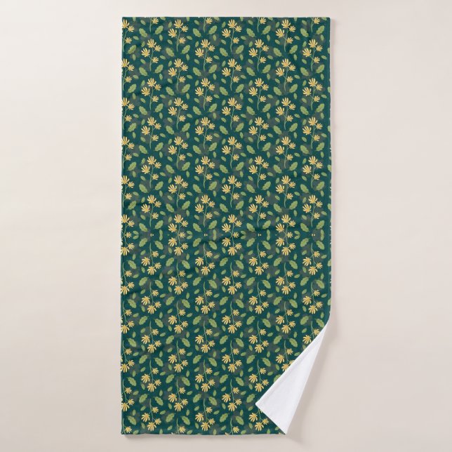 Conjunto De Toalhas Vibrant Green Pattern with Yellow Flowers & Leaves (Toalha de Banho)