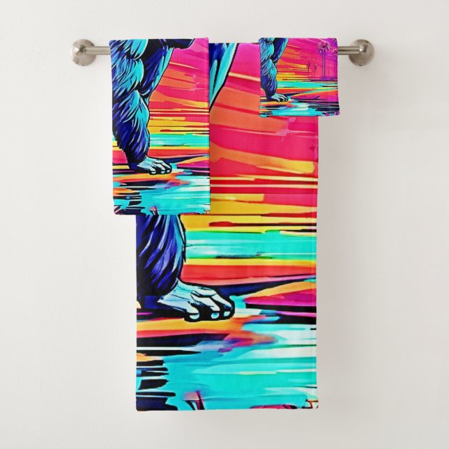 Conjunto De Toalhas Vibrant Neon Gorilla em uma cena da selva surreal (Insitu)