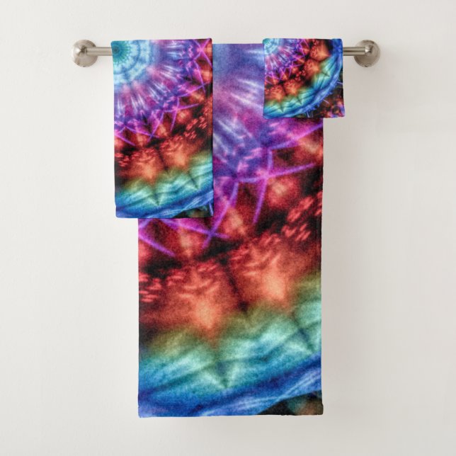 Conjunto De Toalhas Vibrant Tie Dye Kaleidoscope Rainbow Mandala (Insitu)