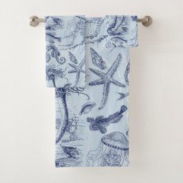 Conjunto De Toalhas Vida Marinha Subaquática - Padrão Costeiro Cottage
