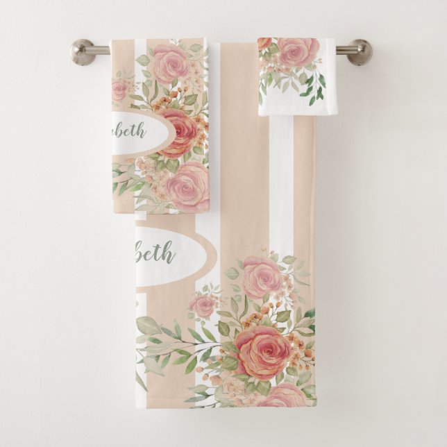 Conjunto De Toalhas Vidtoriedade Floral De Blush Monogramas (Insitu)