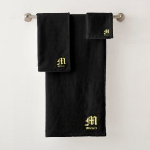 Conjunto De Toalhas Vintage Black & Dourado Name Handface Monograma ma