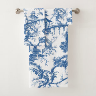 Conjunto De Toalhas Vintage Blue e White Pagoda Chinoiserie