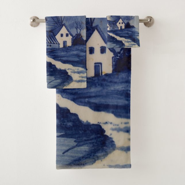 Conjunto De Toalhas Vintage Blue White Delft Windmill (Insitu)