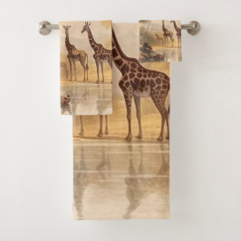 Conjunto De Toalhas Vintage botânica das girafas pelo rio