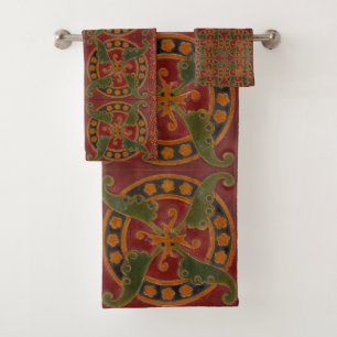 Conjunto De Toalhas Vintage Botanical Motifs Victorian Burgundy