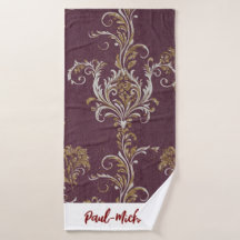 Vintage Burgundy e Dourado Damask Personalizado