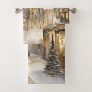Conjunto De Toalhas Vintage Centro Noite Inverno queda de neve Dourada