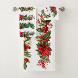 Conjunto De Toalhas Vintage Christmas Floral and Berry Watercolor Clip