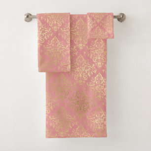 Conjunto De Toalhas Vintage coral cor-de-rosa damasco em gema angustia