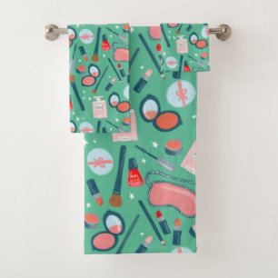 Conjunto De Toalhas Vintage cosmetics belice makeup rosa verde