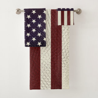 Conjunto De Toalhas Vintage Crosshatch American Flag Strips