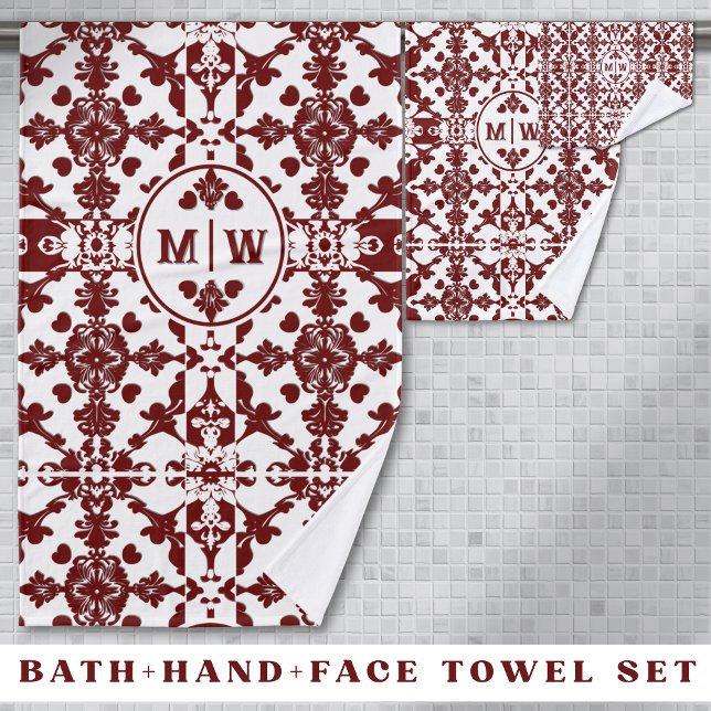 Conjunto De Toalhas Vintage Damask Monograma (Criador carregado)