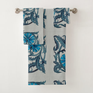 Conjunto De Toalhas vintage design de arte gráfica de flor antiga azul