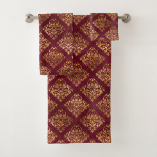 Conjunto De Toalhas Vintage Dourada Cor damasco Maroon