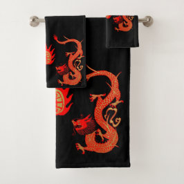 Conjunto De Toalhas Vintage Dragon Holiday Red and Black