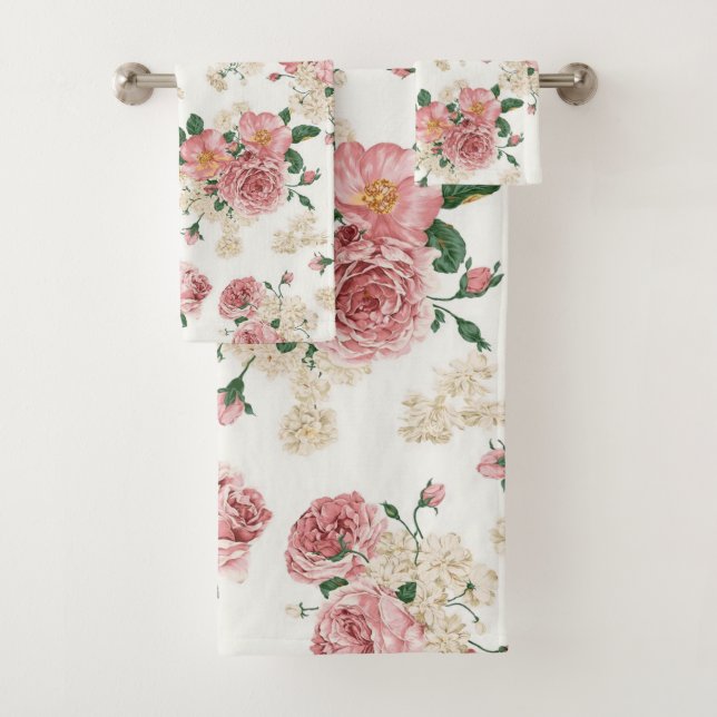 Conjunto De Toalhas Vintage Floral em Branco (Insitu)