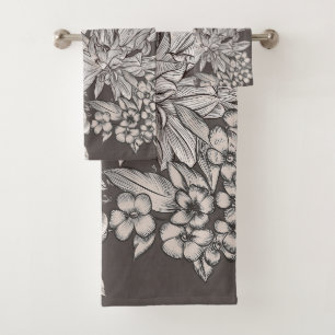 Conjunto De Toalhas Vintage Floral Moderna Cinza do Marfim Russo Botân