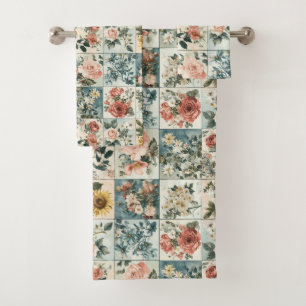 Conjunto De Toalhas Vintage Floral Patch Style Design