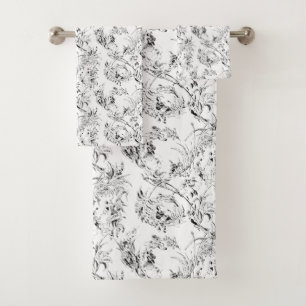 Conjunto De Toalhas Vintage French Floral Fantasy Toile-Black