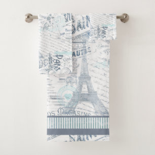 Conjunto De Toalhas Vintage French Romance Collage Blue ID226