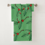 Conjunto De Toalhas Vintage Green Christmas Holly Towel Set Gift<br><div class="desc">Um padrão retrô decora esta toalha de na moda. O design é da arte original.</div>