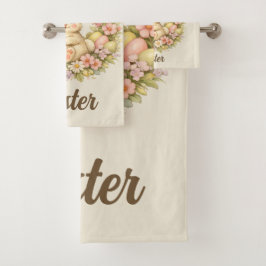 Conjunto De Toalhas Vintage Happy Easter Bunny Floral Wreath