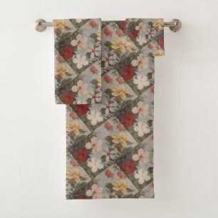 Conjunto De Toalhas Vintage Hibiscus Flowers Floral Vermelho Amarelo R