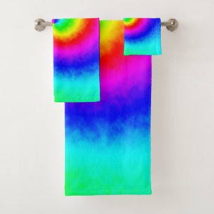 Conjunto De Toalhas Vintage Hippie Boho Tie Dye Psychedelic Twirl