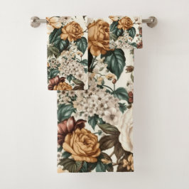 Conjunto De Toalhas Vintage Ivory Flowers, Padrão de Rosas Multicolore