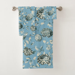 Conjunto De Toalhas Vintage moderno Toile floral do Tansy azul de