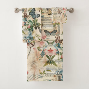 Conjunto De Toalhas Vintage Multiborboletas e flores