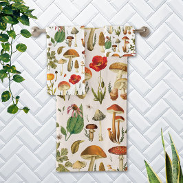 Conjunto De Toalhas Vintage Mushroom e Wildflower Pattern