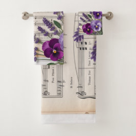 Conjunto De Toalhas Vintage Music and Lavender Pansies Floral