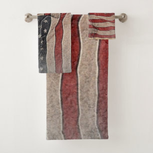 Conjunto De Toalhas Vintage Patriotic USA Flag em Stone Wall