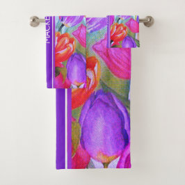 Conjunto De Toalhas Vintage Pink Tulip Watercolor Floral