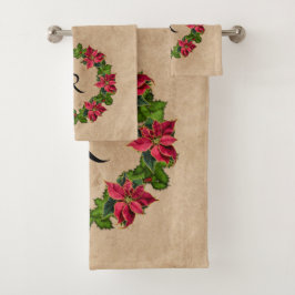 Conjunto De Toalhas Vintage Poinsettia Holly Berry Wreath Monograma