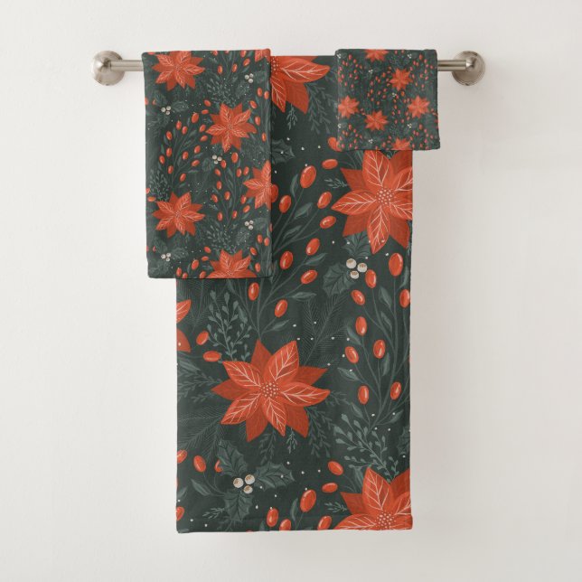 Conjunto De Toalhas Vintage Red Berries Poinsettia (Insitu)