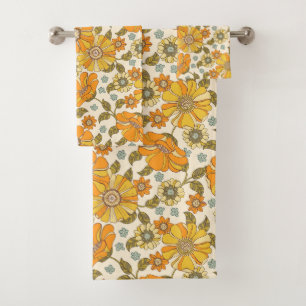 Conjunto De Toalhas Vintage Retro Orange Floral Patterno