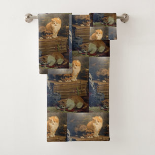 Conjunto De Toalhas Vintage Van den Eycken Três gatos em uma mesa