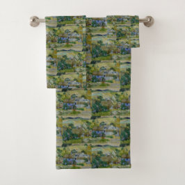 Conjunto De Toalhas Vintage Van Gogh Thatch Cottages By A Hill