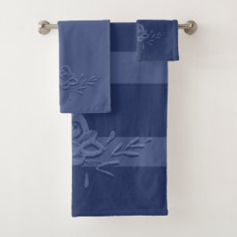 Conjunto De Toalhas Vintage Watercolor Flowers Deep Blue