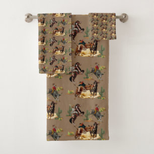 Conjunto De Toalhas Vintage Western Rodeo Evita Cowboy Bath