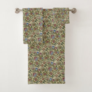 Conjunto De Toalhas Vintage William Morris Blue Brocade cor-de-rosa