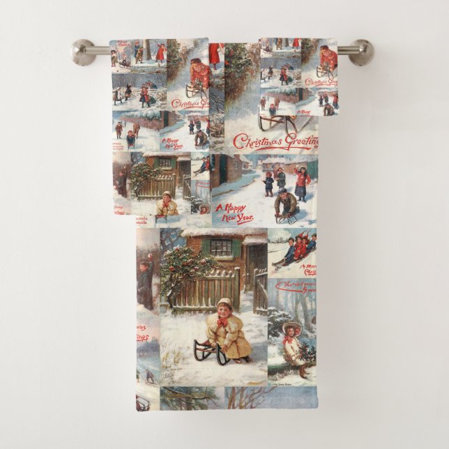 Conjunto De Toalhas Vintage Winter Fun Christmas Collage (Insitu)